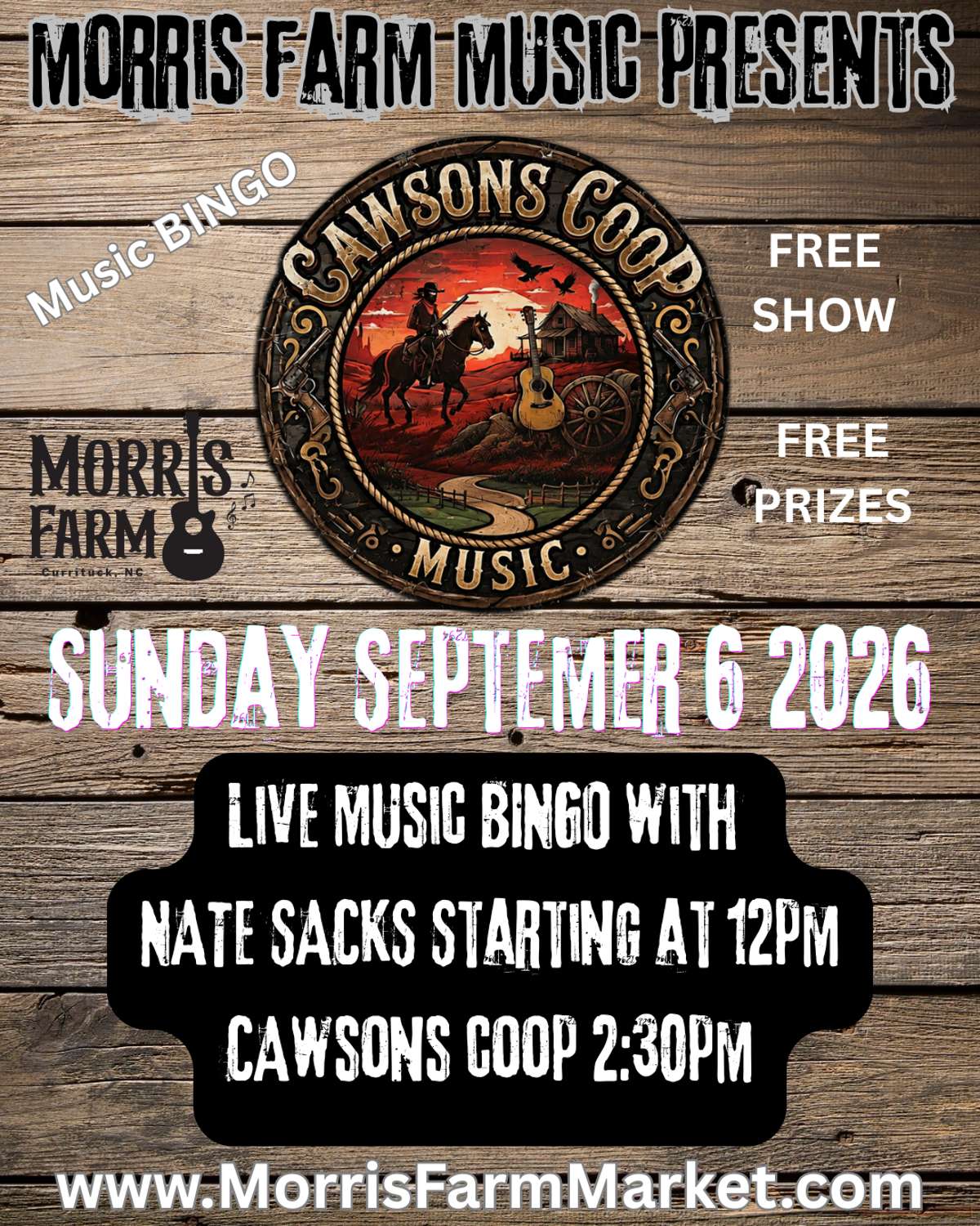 Cawsons Coop With Special Guest Nate Sacks MUSIC BINGO *FREE SHOW*